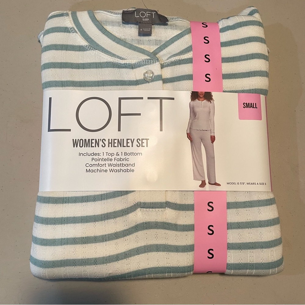 LOFT Womens Pajamas S Henley Sleep Set Striped Soft Lounge PJs
